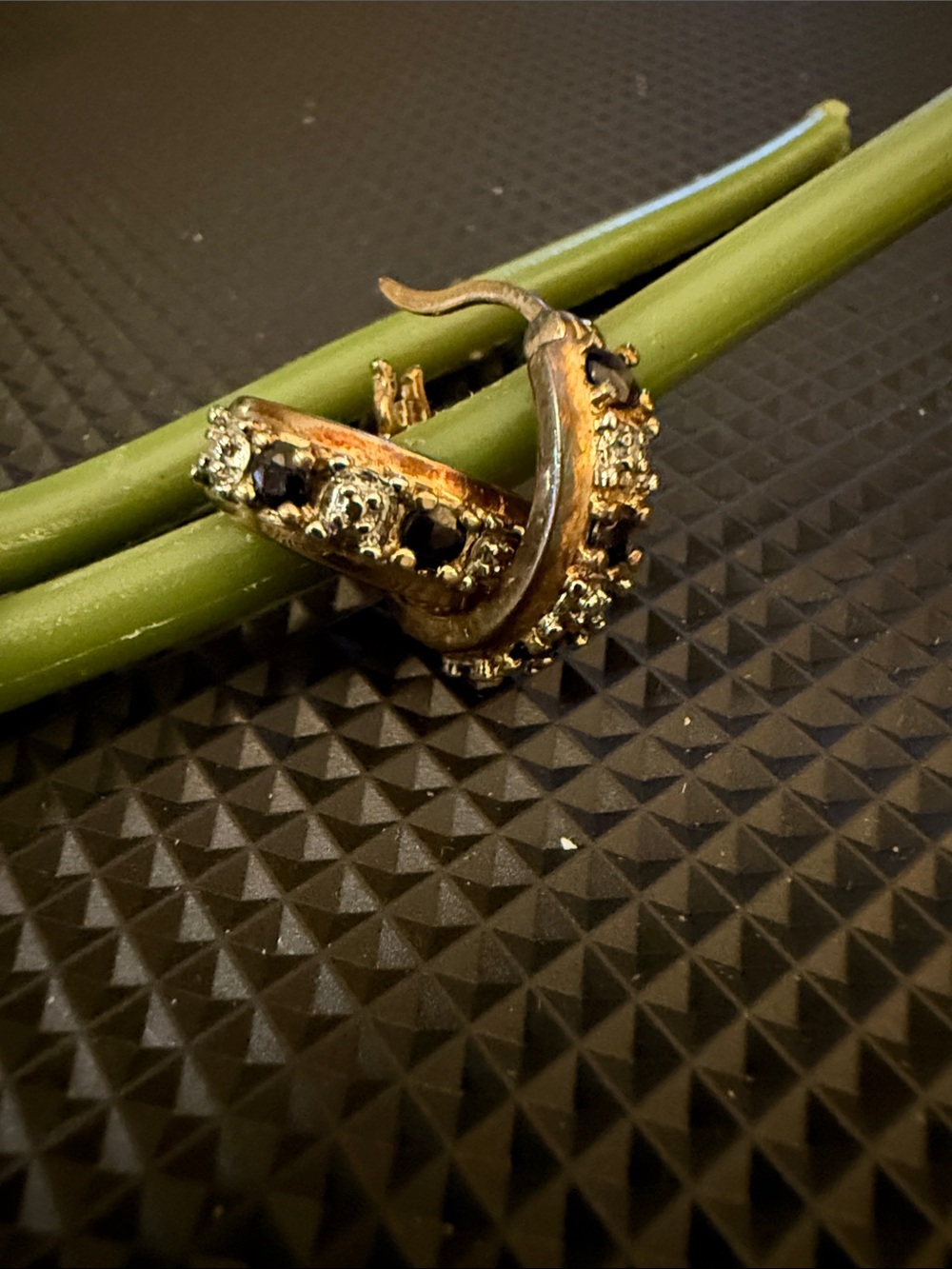 Gold-Tone Hoop Earrings with Black and Clear Stones